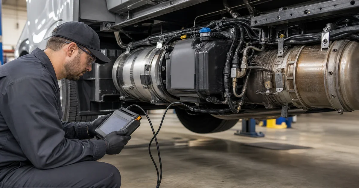SCR system altered or fault detected warning on truck dashboard